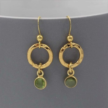 Gold circle peridot drop earrings